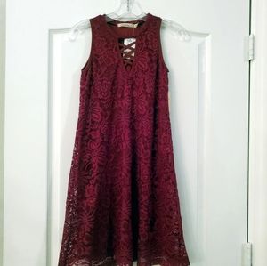 Liberty Love Lace Boho lined MidiWine Dress XS NWT
